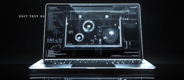 Laptop futurista que muestra datos digitales y elementos de interfaz