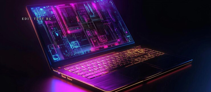 PSD laptop iluminado con pantalla de circuitos internos
