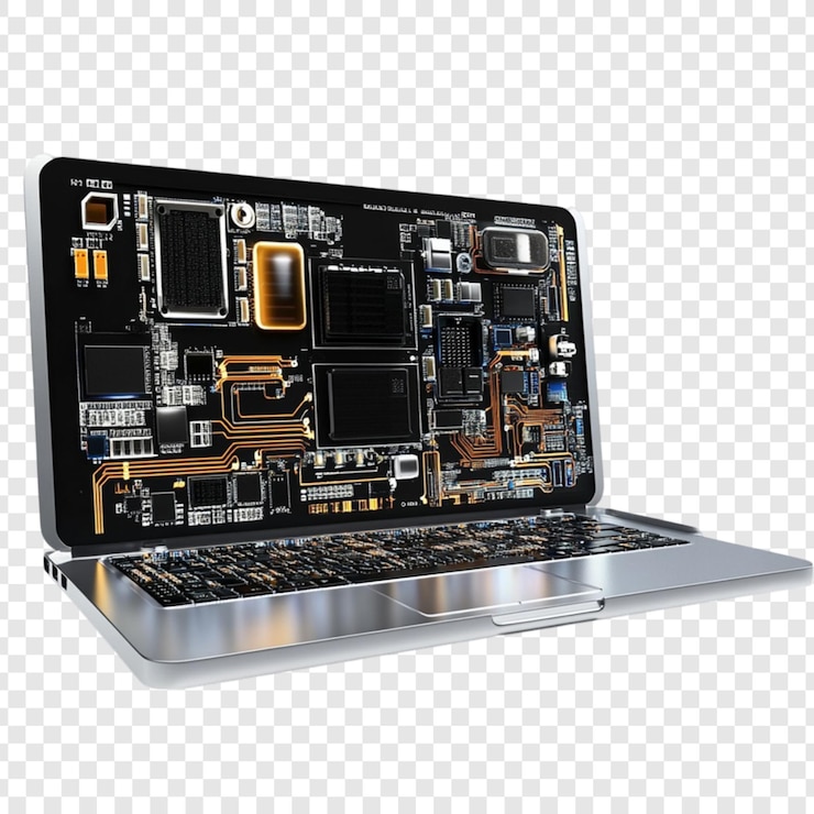 PSD laptop-interne komponenten auf bildschirmtechnologie innovation digitale leiterplatten angezeigt
