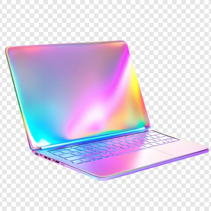PSD laptop iridescente tecnologia moderna design colorido