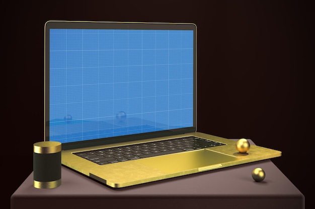 Laptop con lingotes de oro