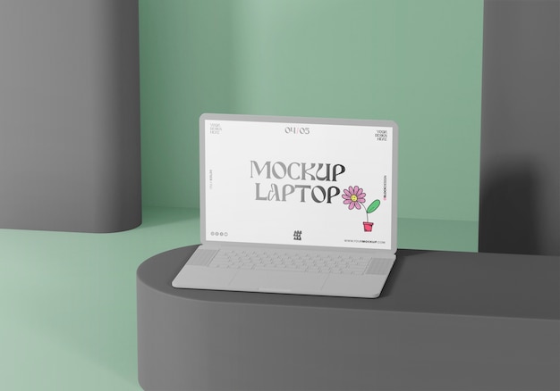 Laptop en la maqueta del podio