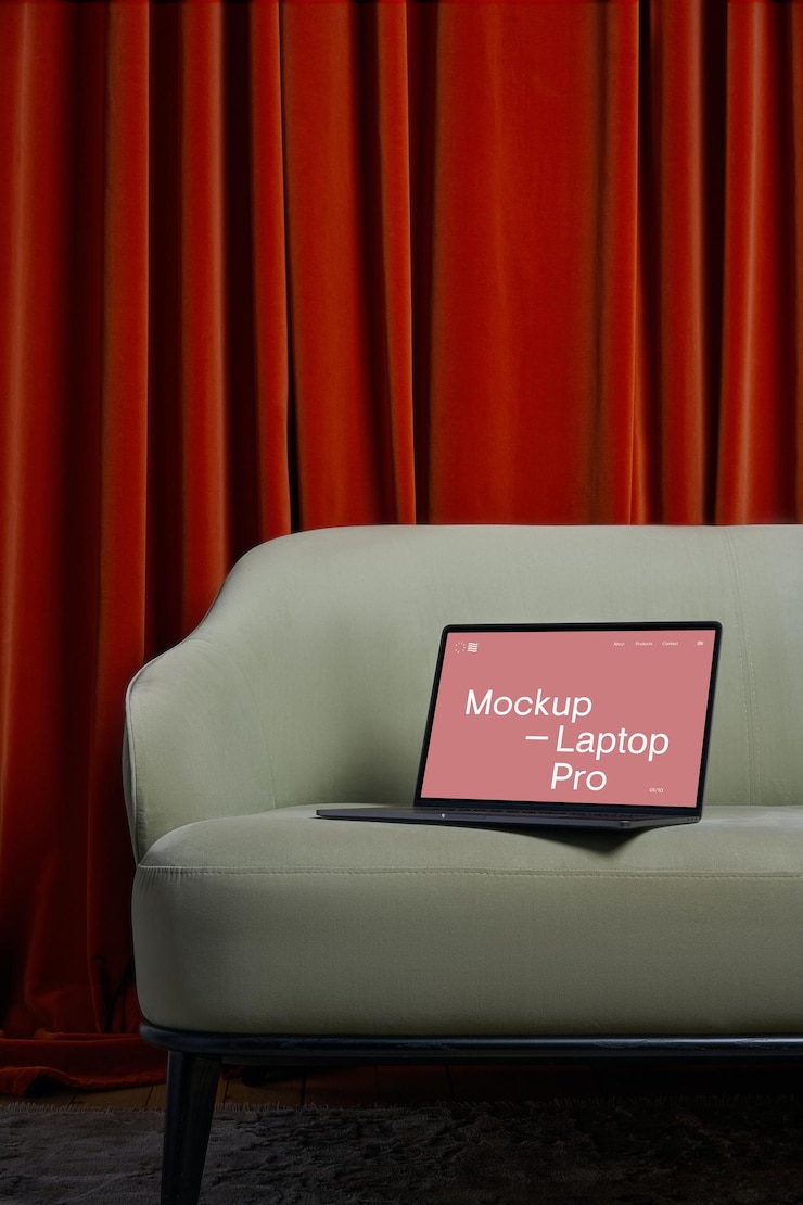 PSD laptop en maqueta de sofá