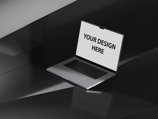 Laptop sur une maquette d'arrière-plan abstrait sombre