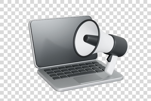 Laptop con megáfono que simboliza los anuncios en línea