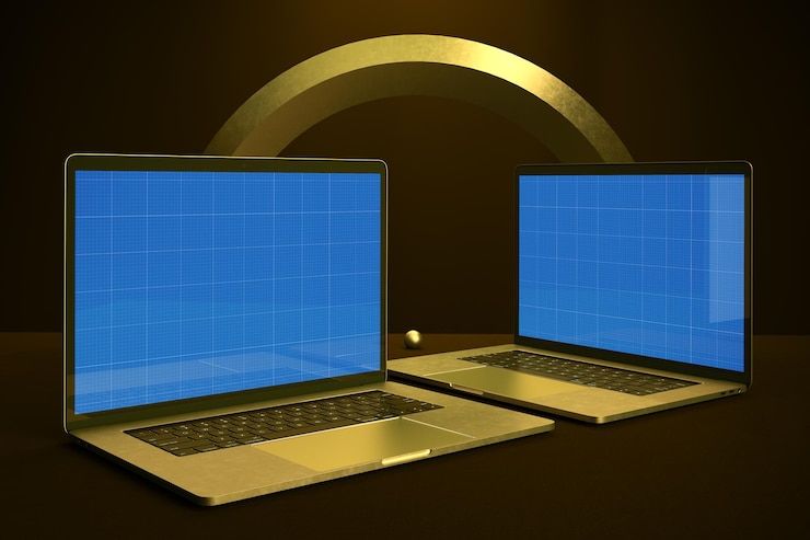 PSD laptop mit goldbarren