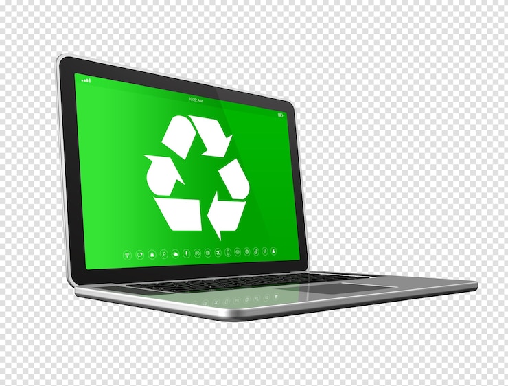 PSD laptop mit recycling-symbol auf dem bildschirm umweltschutzkonzept