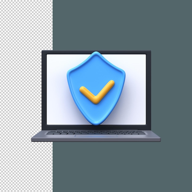 Laptop mit Sicherheitsschildsymbol 3D-Datenschutzsymbol