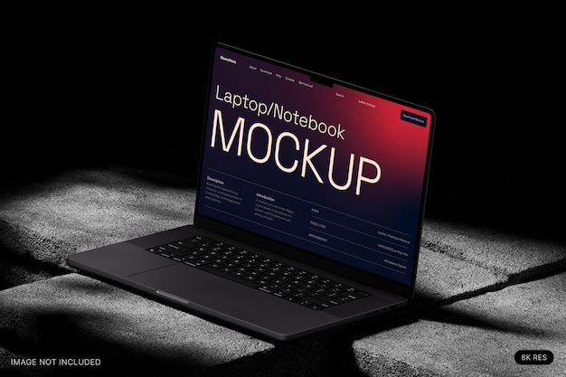 Laptop-mockup auf betonziegel mit direktem licht