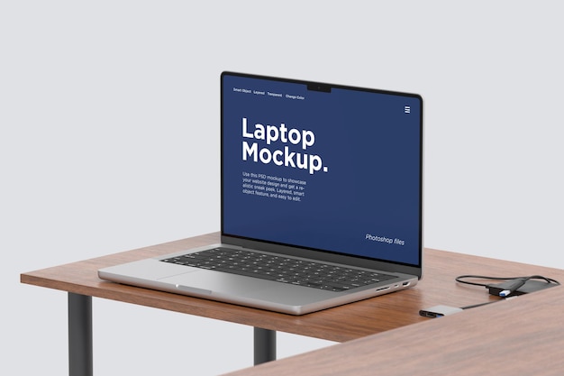 PSD laptop-mockup auf dem schreibtisch