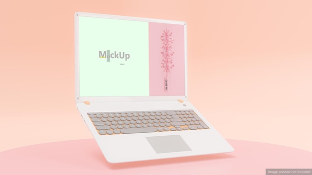 PSD laptop mockup concepto mínimo laptop blanca aislada sobre fondo rosa