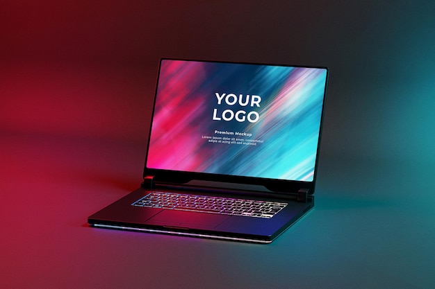 Laptop-mockup-gaming mit rgb-led-tastaturbeleuchtung