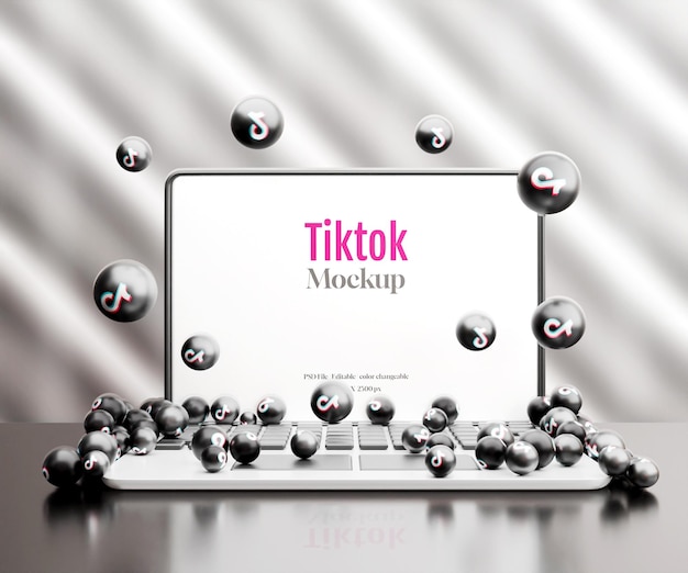 Laptop-Mockup mit realistischem Social-Media-Symbol oder Laptopsymbol mit 3D-Social-Media-Ikonen
