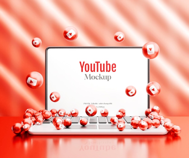 Laptop mockup with realistic social media icon or Laptop mockup with 3d social media icon