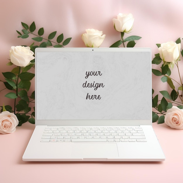 Laptop-mockups sammlung bundle computer-mockups blumen minimalistischer hintergrund