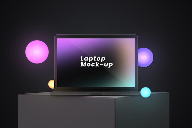 Laptop-Modell, das flach im Dunkeln steht