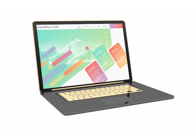 PSD laptop preto e dourado com sombra mockup