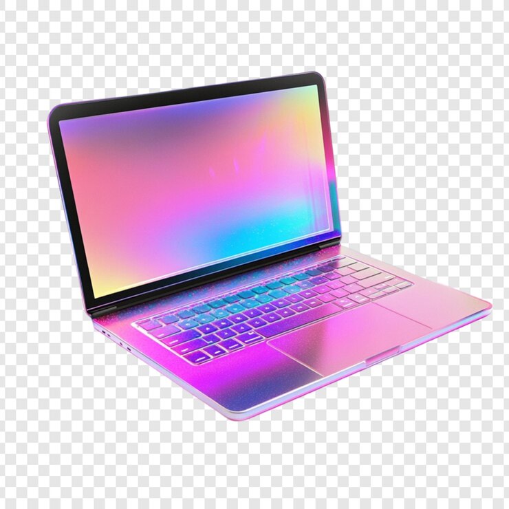 PSD laptop rosa irisado diseño de tecnología moderna