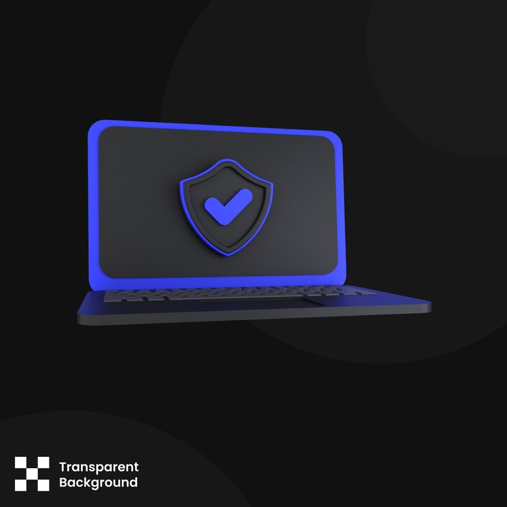 PSD laptop sicurezza di illustrazione 3d isolato su sfondo bianco sicurezza 3d concept 3d render illustrazione