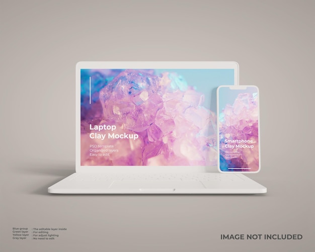 Laptop- und Smartphone-Clay-Mockup für UI-Webdesign