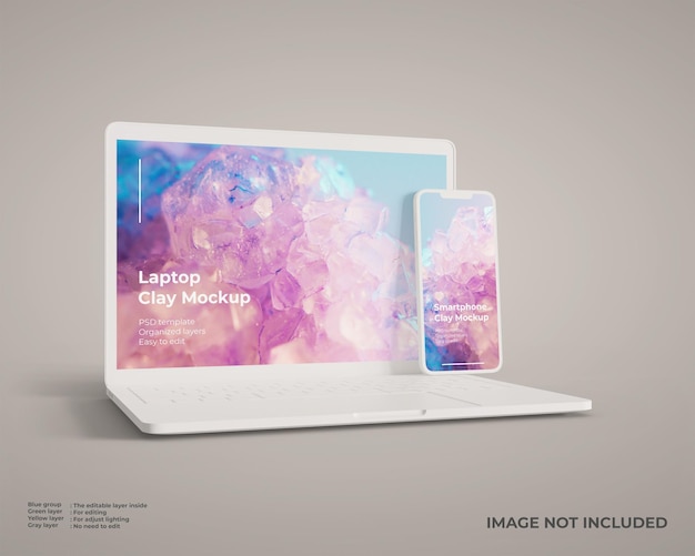 Laptop- und Smartphone-Clay-Mockup für UI-Webdesign