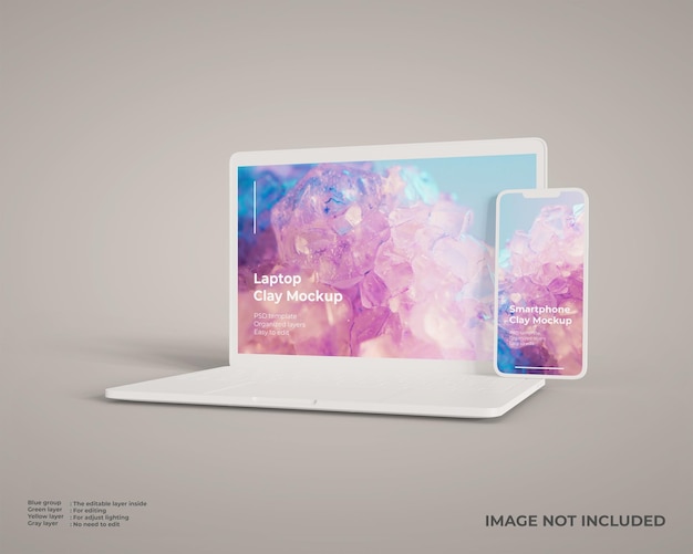 Laptop- und Smartphone-Clay-Mockup für UI-Webdesign