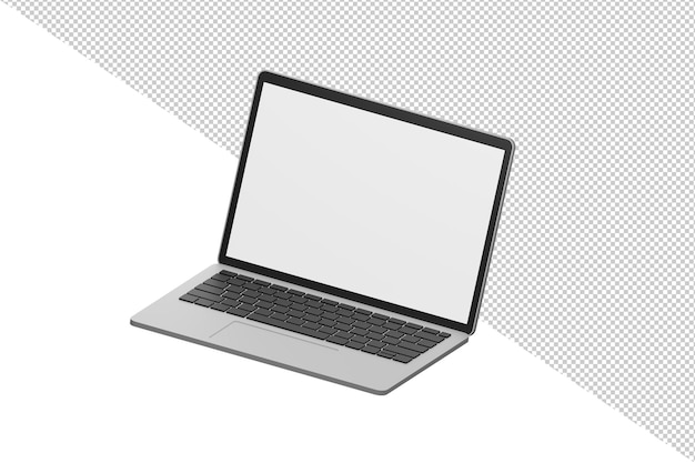 Laptop with blank screen computer mockup and clipping path 3d render