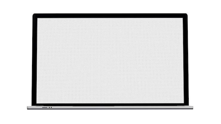 PSD laptop with blank screen isolated on white for mockup and presentations