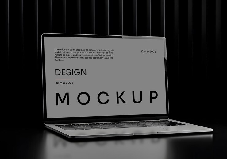 Laptop with Green Screen Mockup on Black Surface
