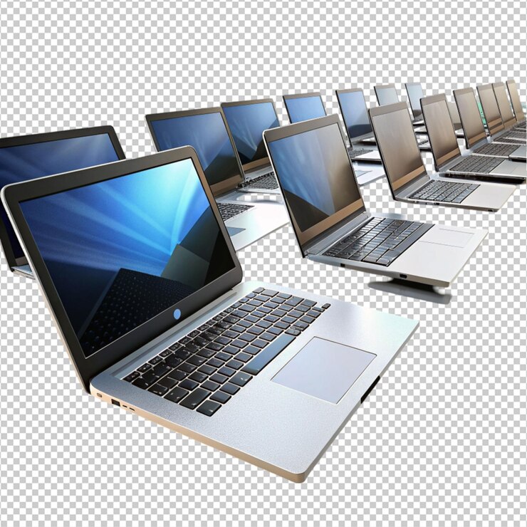 PSD laptops 3d en una foto de fondo blanco