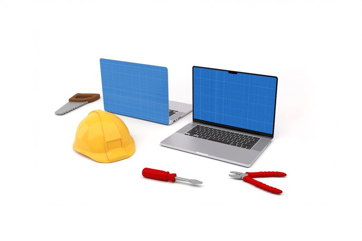 PSD laptops tools and a helmet