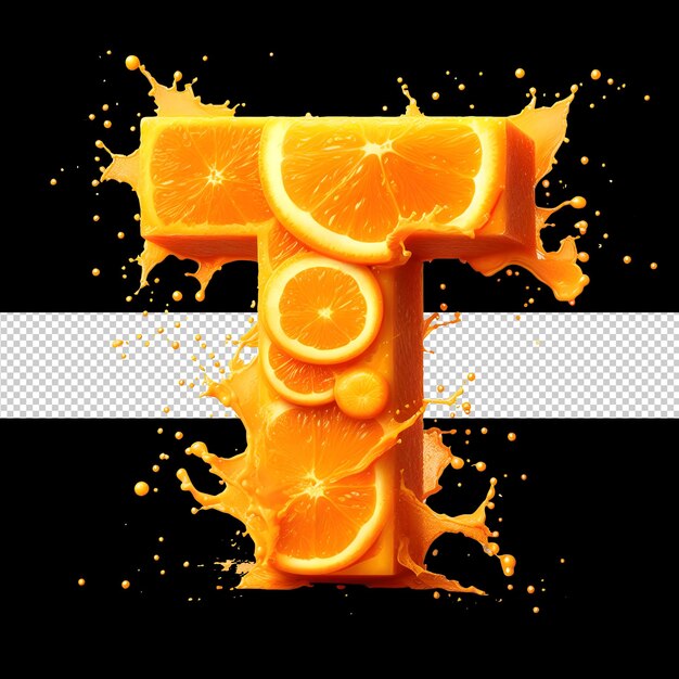 Laranja alfabética com salpico de laranja suco de laranja fresco gerado por uma inteligência artificial
