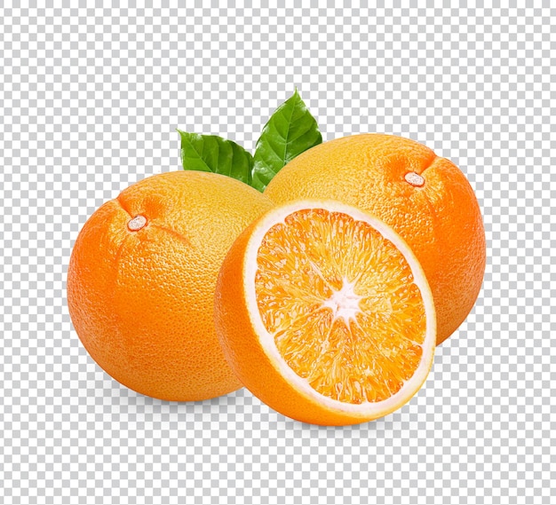 Laranja fresca com folhas isoladas premium psd