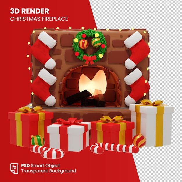 PSD lareira de natal de renderização 3d