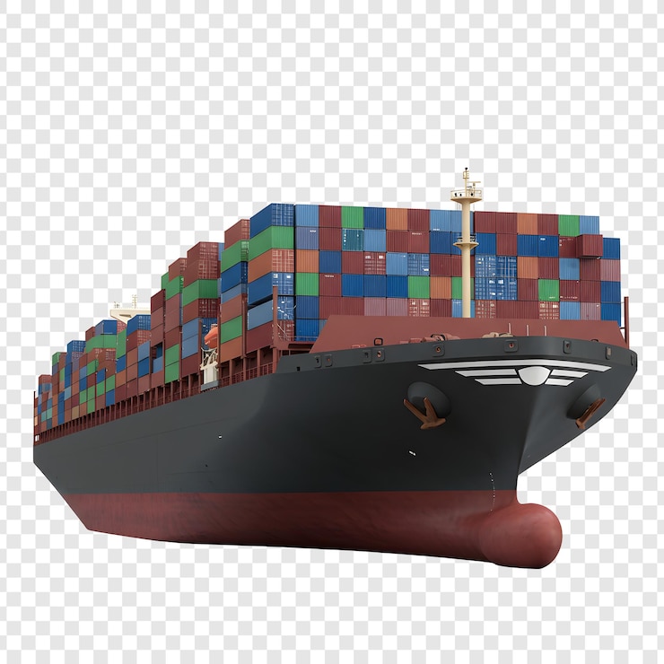 PSD large container ship loaded with shipping containers ready for global shipping