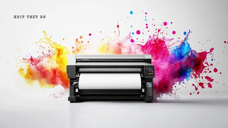 PSD large format printer with colorful paint splashes