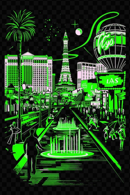 Las vegas strip com neon lit street scene e casinos hotel psd vector t-shirt tatuagem tinta scape art