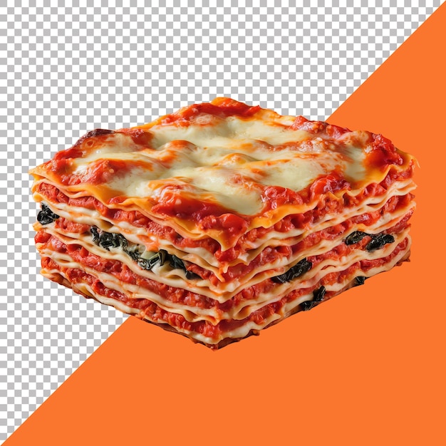 Lasagna de queso realista con capas de pasta sobre un fondo transparente