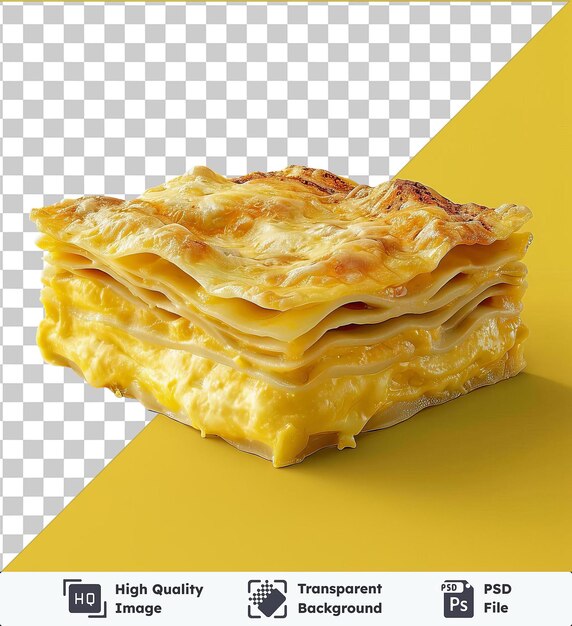 PSD les lasagnes au fromage psd de haute qualité sur fond jaune