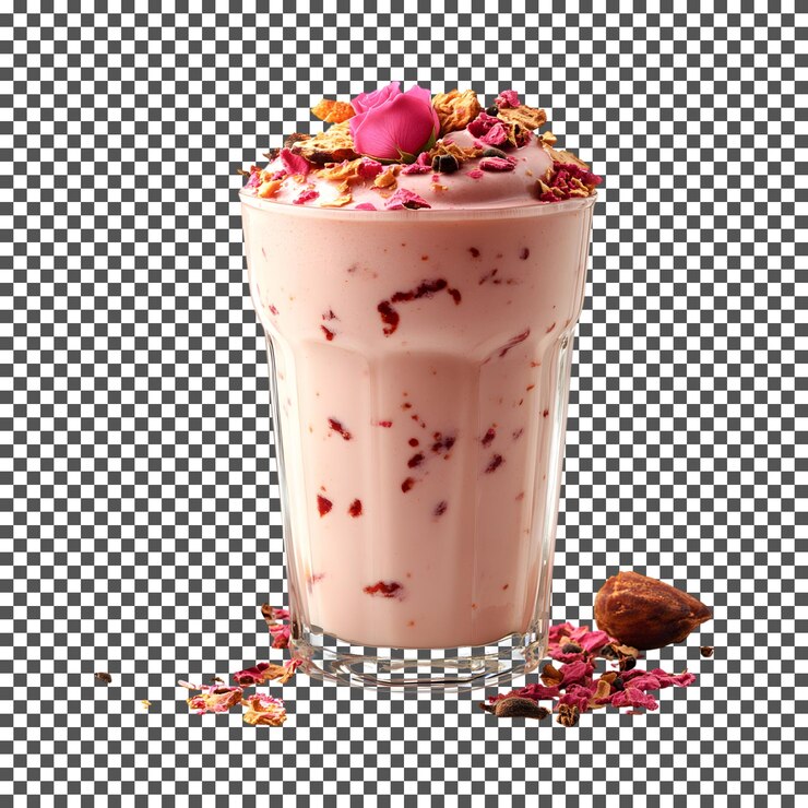 PSD lassi de dátiles y agua de rosas aisladas sobre un fondo transparente