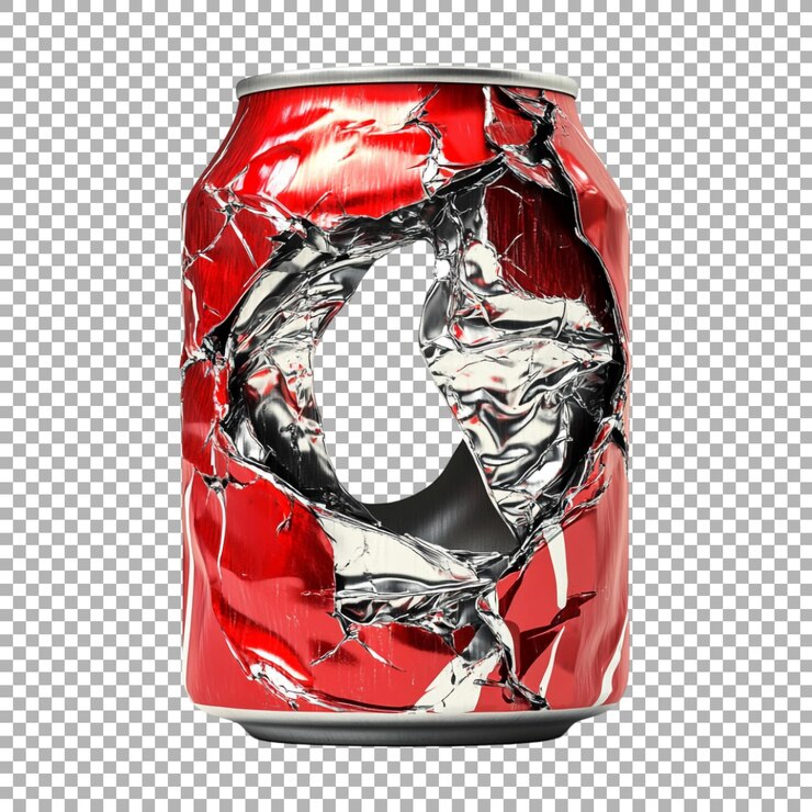 PSD una lata de aluminio png triturada sobre un fondo transparente generada por ai