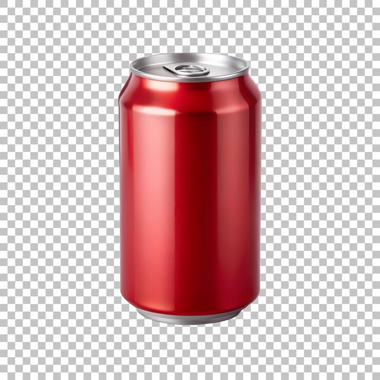 PSD una lata de aluminio roja en blanco aislada sobre un fondo blanco