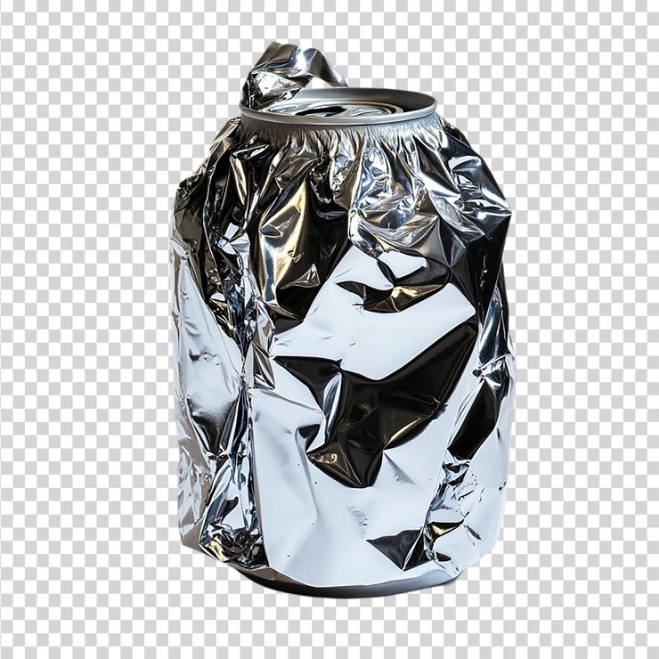 PSD una lata de basura vacía y arrugada de refresco o cerveza aislada sobre un fondo transparente