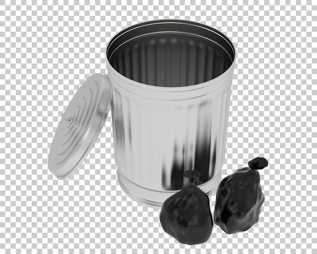 PSD lata de lixo isolada na ilustração de renderização 3d de fundo transparente
