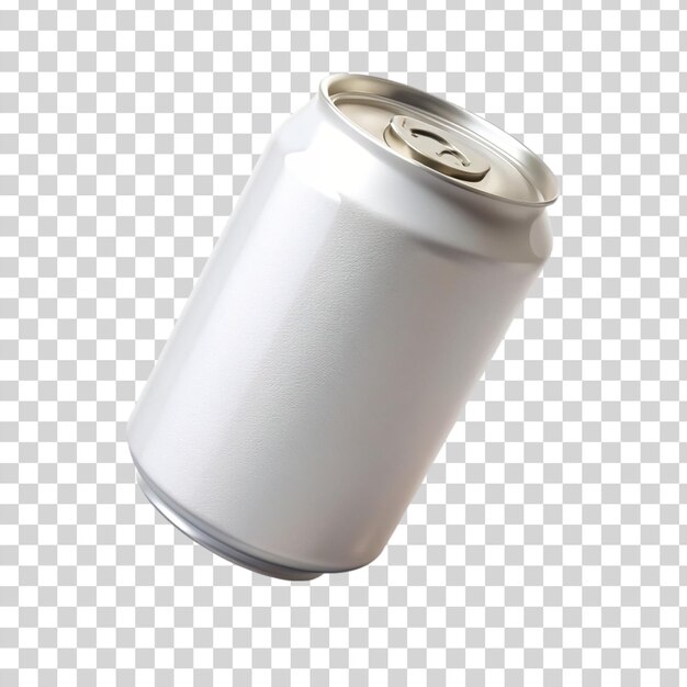 PSD lata de refrigerante vazia branca flutuante isolada sobre um fundo transparente