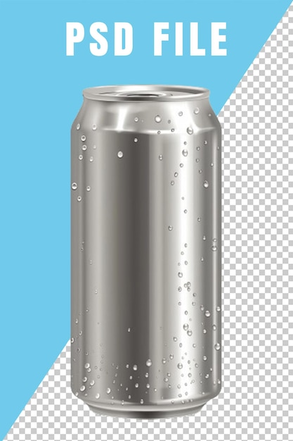 PSD una lata de metal en blanco psd de un recipiente realista 3d para soda aislada sobre un fondo transparente