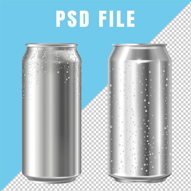 Una lata de metal en blanco psd de un recipiente realista 3d para soda aislada sobre un fondo transparente