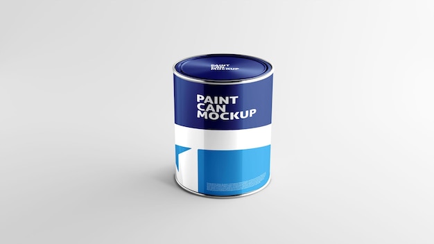 una lata de pintura azul y blanca con una franja blanca