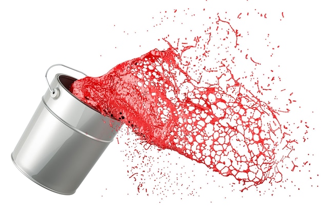 lata de pintura con salpicaduras rojas de representación 3D aislada sobre un fondo transparente