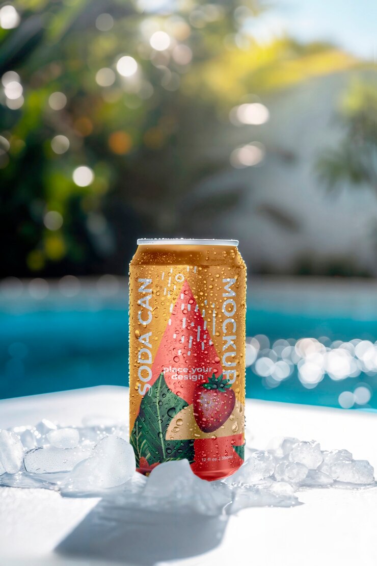 lata de refresco y maqueta de hielo